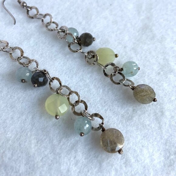 Sterling Silver 925 Multi Gemstone Multi Chain Necklace & Earrings Set 17" - Picture 7 of 16